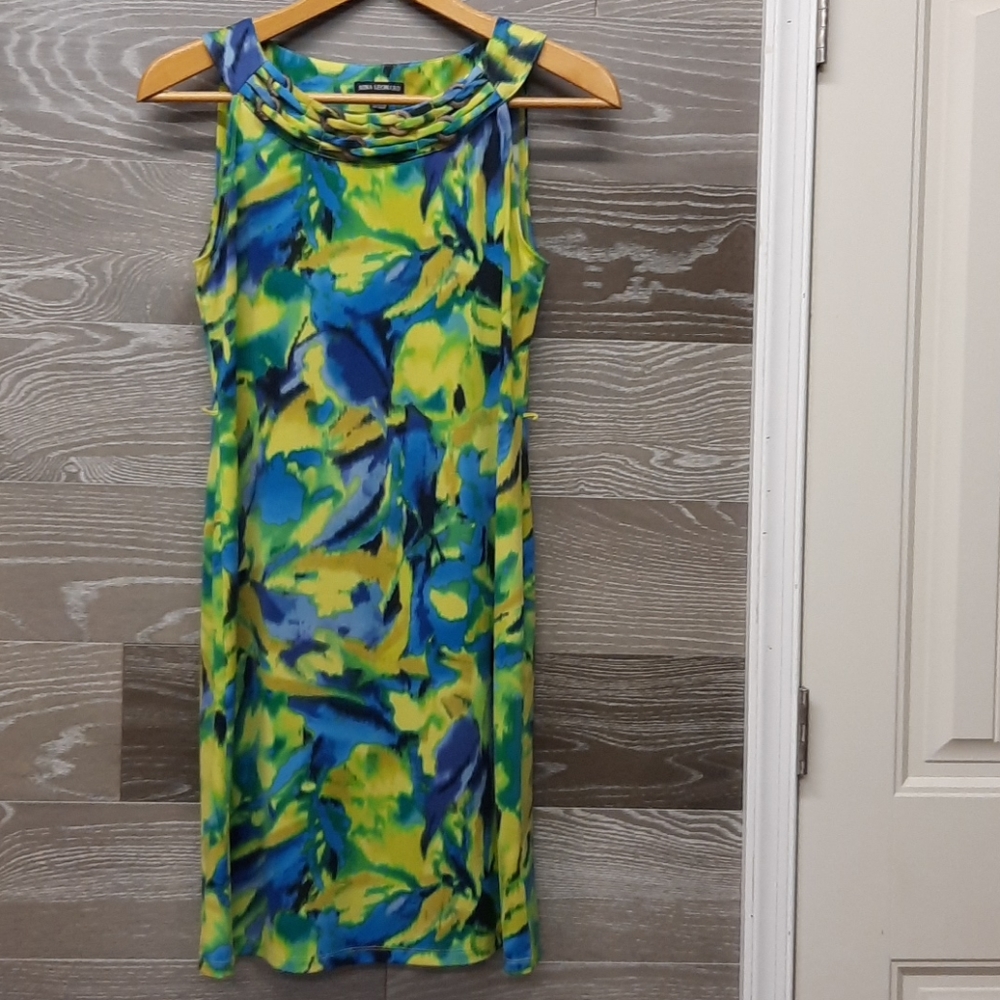 Nina Leonard blue yellow green summer dress - Picture 1 of 6